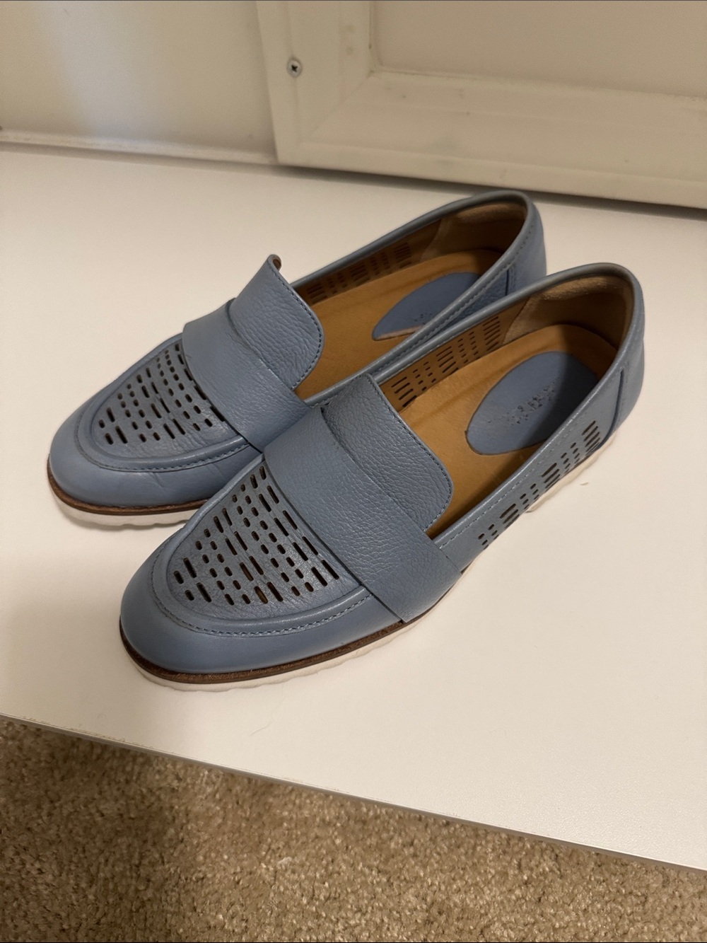 Earth Women's Perforated Leather Penny Loafers in Light Blue